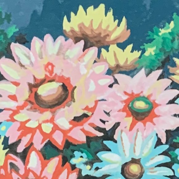 2 VTG Paint by Numbers Flower Baskets Floral Cottage 70s Boho Unframed Set - Picture 7 of 11